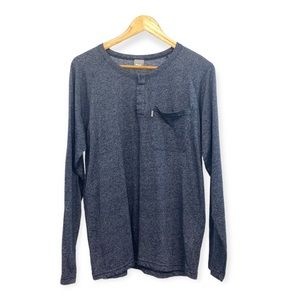 BENCH Mens Long Sleeve Partial Button Crew Neck Raglan Cut Blue Size Large